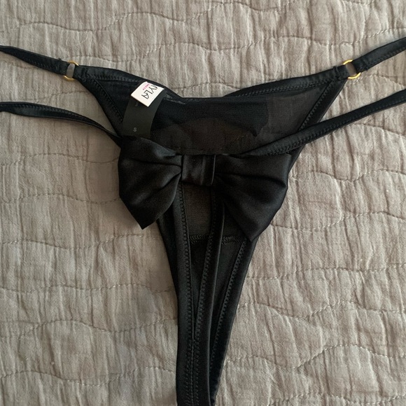 Myla black satin bow and mesh babydoll with matching thong. - Picture 8 of 12